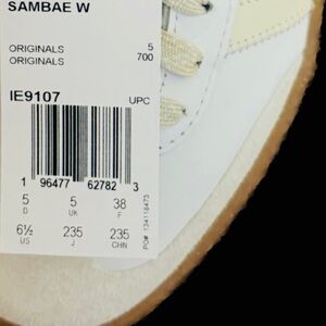 ADIDAS | 6.5 / 9 | Sambae Samba Gum Sole Cloud Wonder White Leather Lace Sneaker